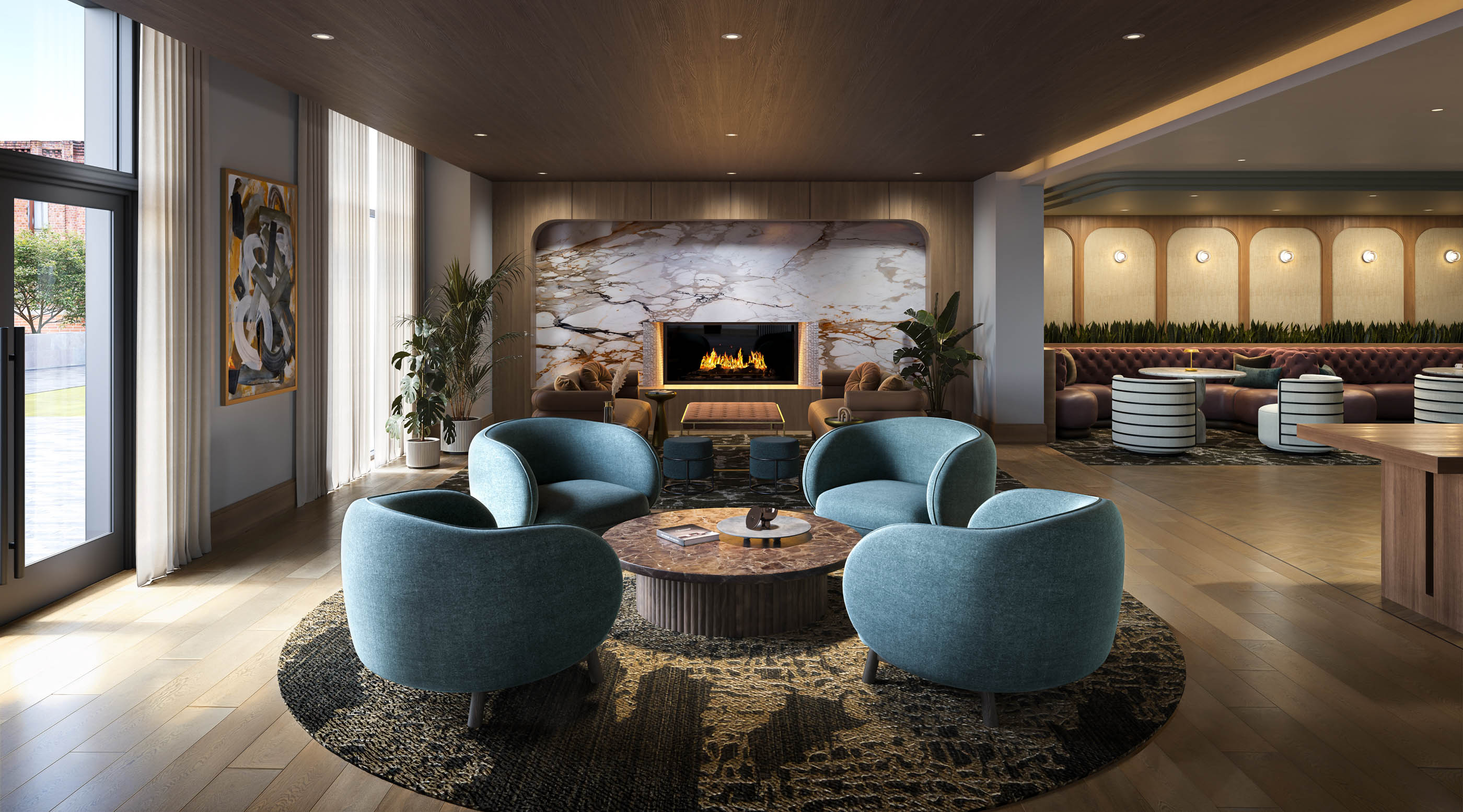 Resident clubroom with bar and lounge seating — artist's rendering