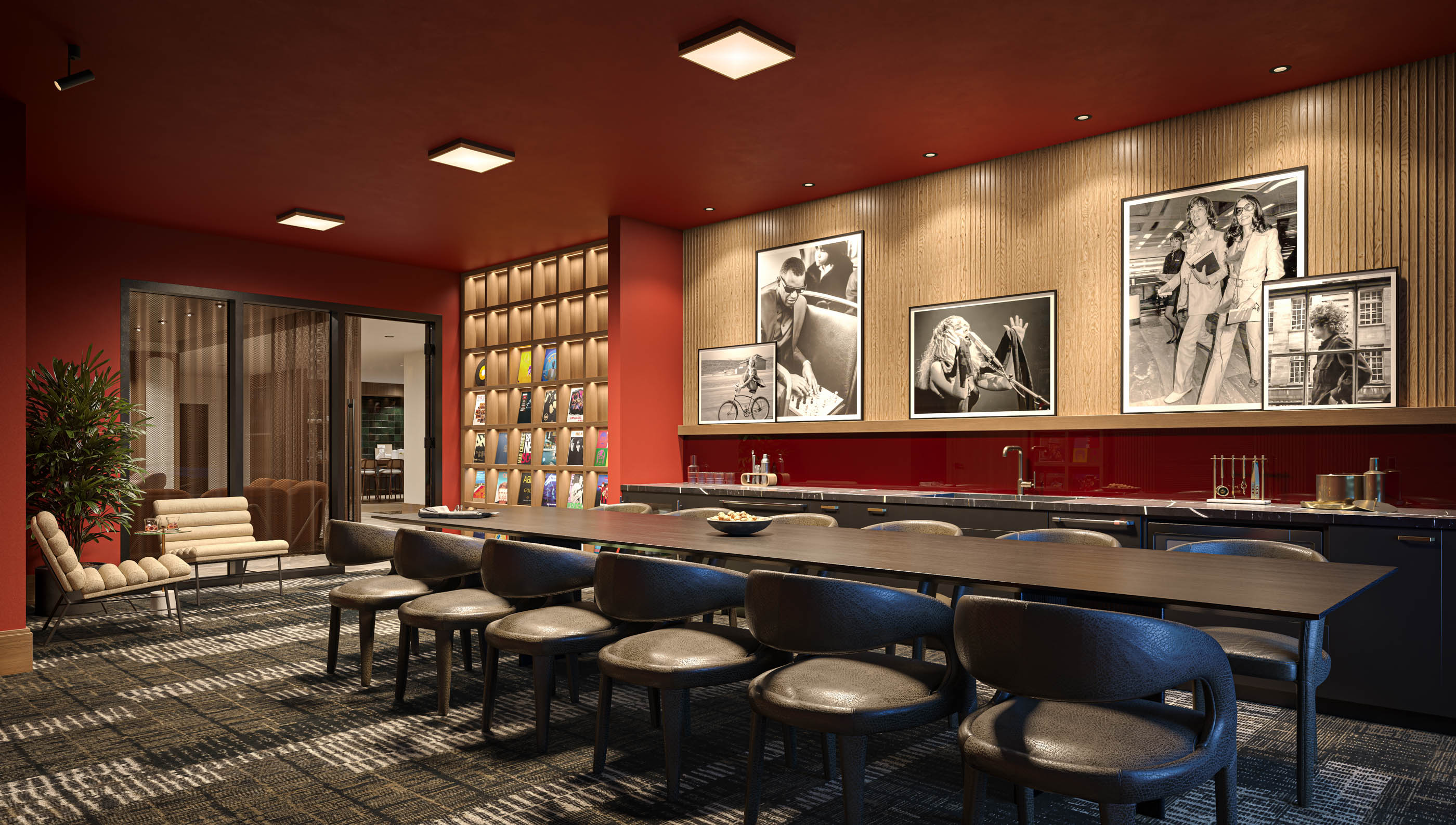 Private dining room set for a dinner gathering — artist's rendering